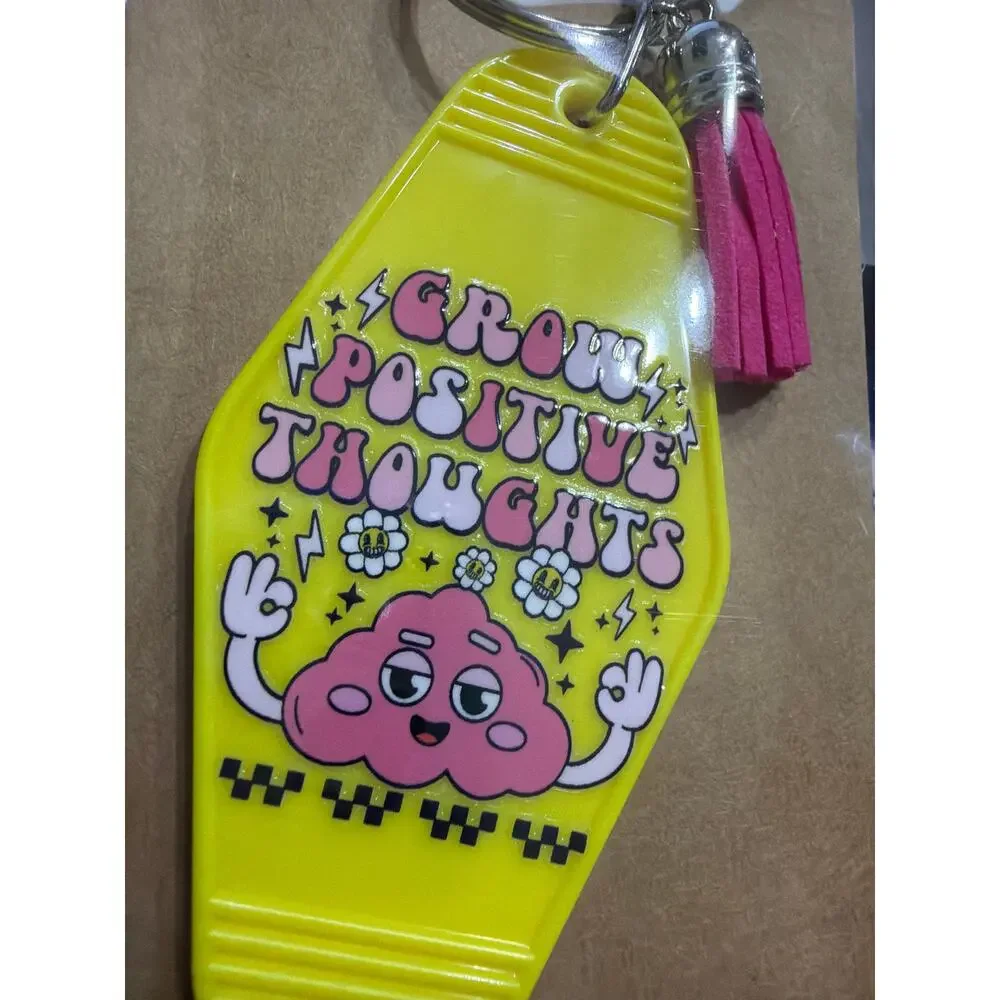 Grow Positive Thoughts Pink & Yellow Tassel Vintage Motel Keychain Key Chain